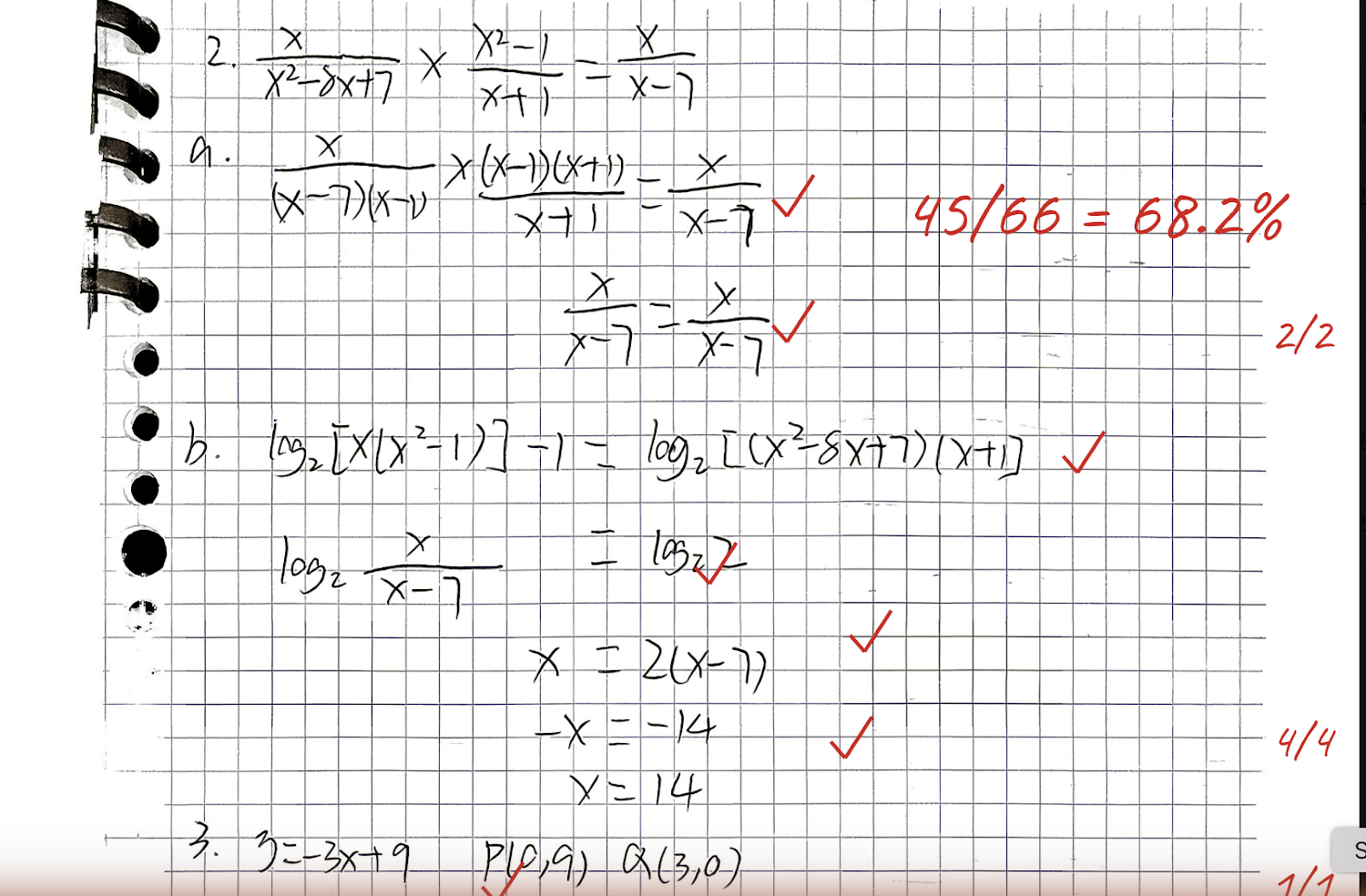 Marked full IB Maths AA HL Paper 1 mock, scored 45 out of 66