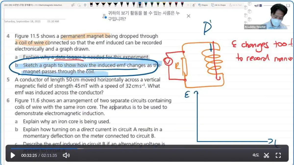 A one-to-one Physics lesson on Zoom with the teacher's annotations